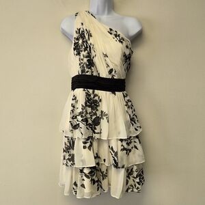 Max and Cleo Floral One Shoulder Pleated Cocktail Dress Eggshell 8